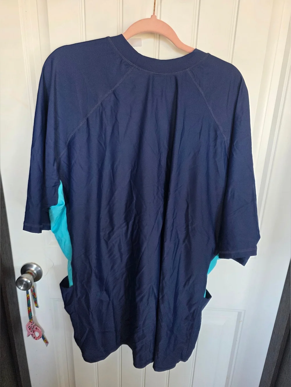 Halcurt Navy & Aqua Long Sleeve Swim Top with Palm Logo 4x - Picture 7 of 8